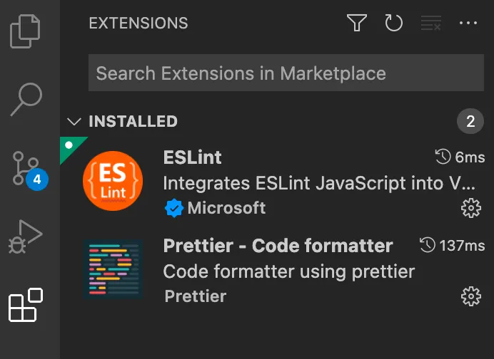 VSCode extensions for ESLint and Prettier