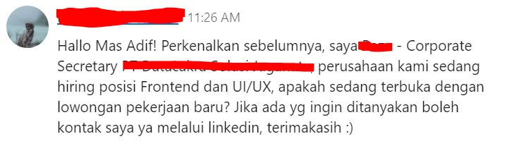 Chat screenshot from HR